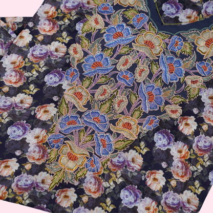 Bel Nuit Florale | Midnight Blue Floral Embroidered Fabric