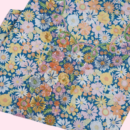 Bel Bleu Fleurie | Blue Floral Embroidered Fabric