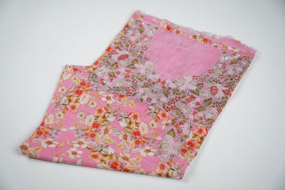Bel Rosée Tropicale | Pink Tropical Floral Embroidered Fabric