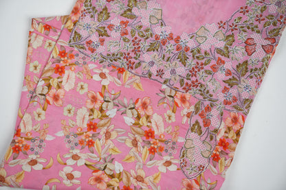 Bel Rosée Tropicale | Pink Tropical Floral Embroidered Fabric