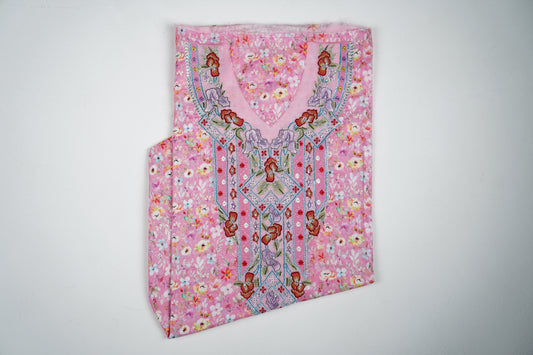 Bel Rose Élégance | Pink Geometric Floral Embroidered Dress