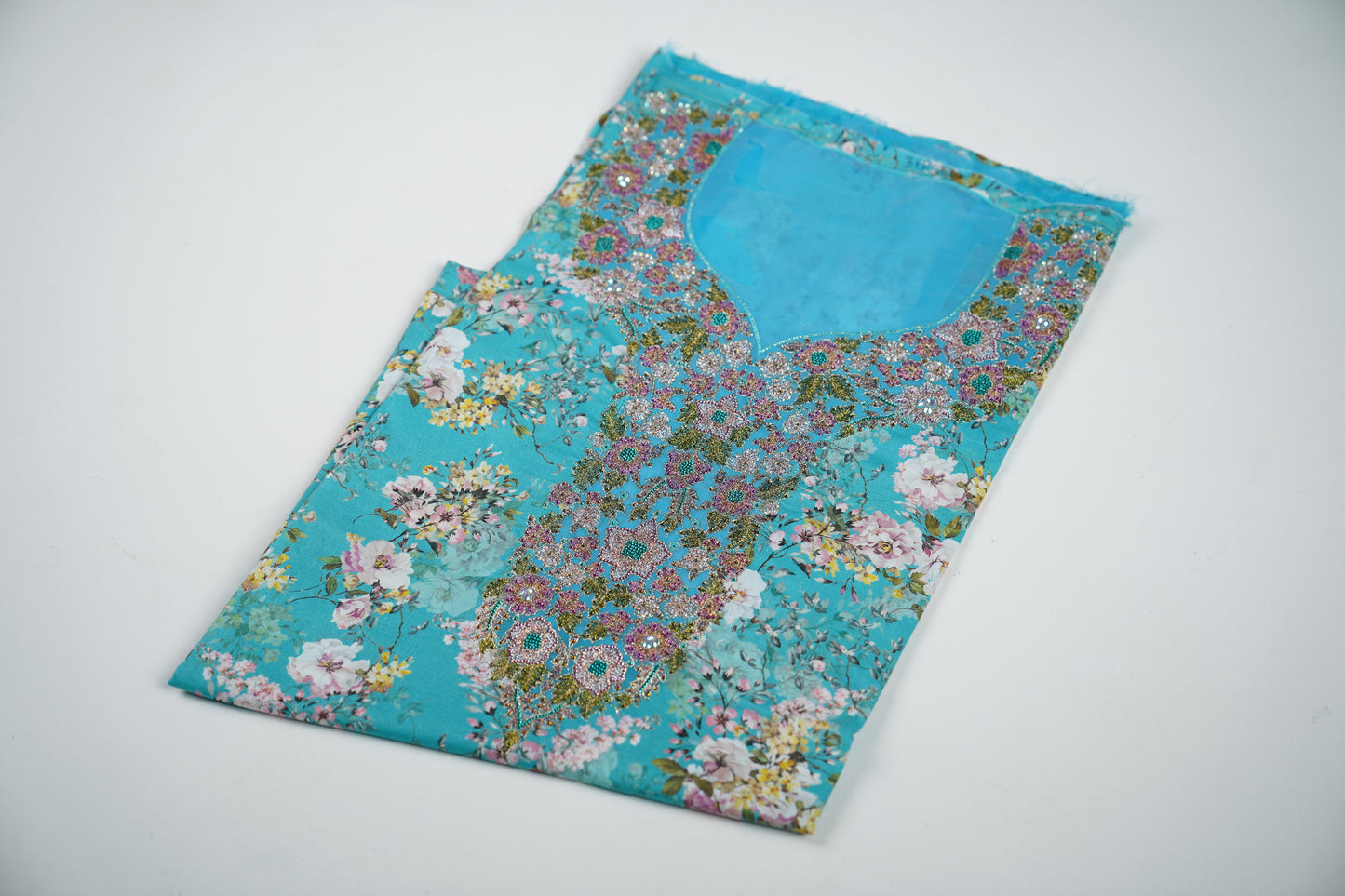 Bel Azur Bloom | Turquoise Floral Embroidered Dress