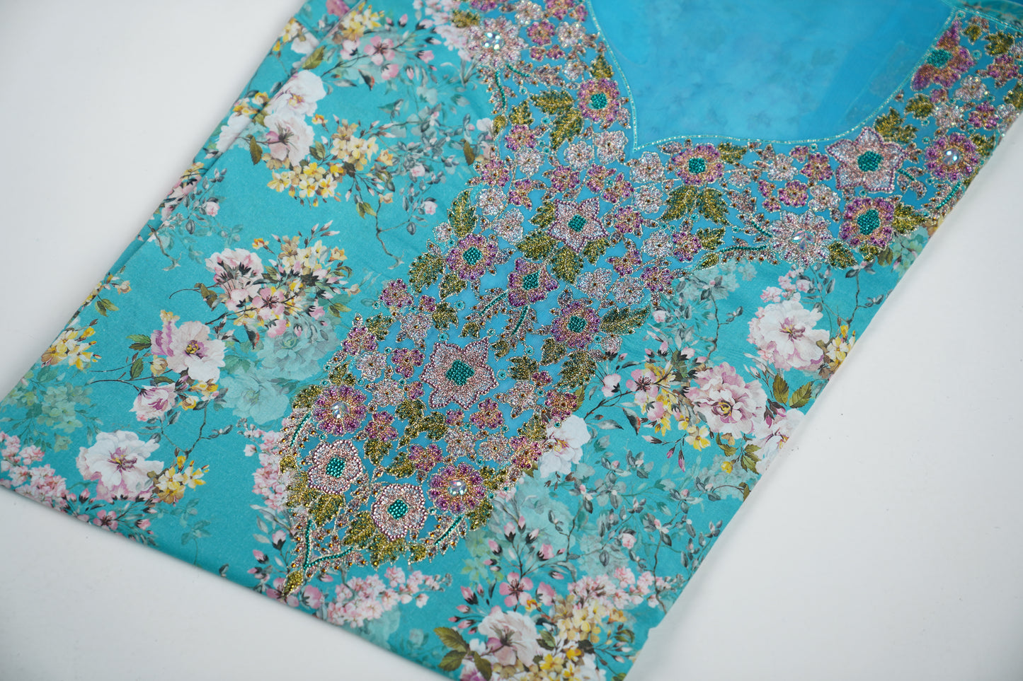 Bel Azur Bloom | Turquoise Floral Embroidered Dress