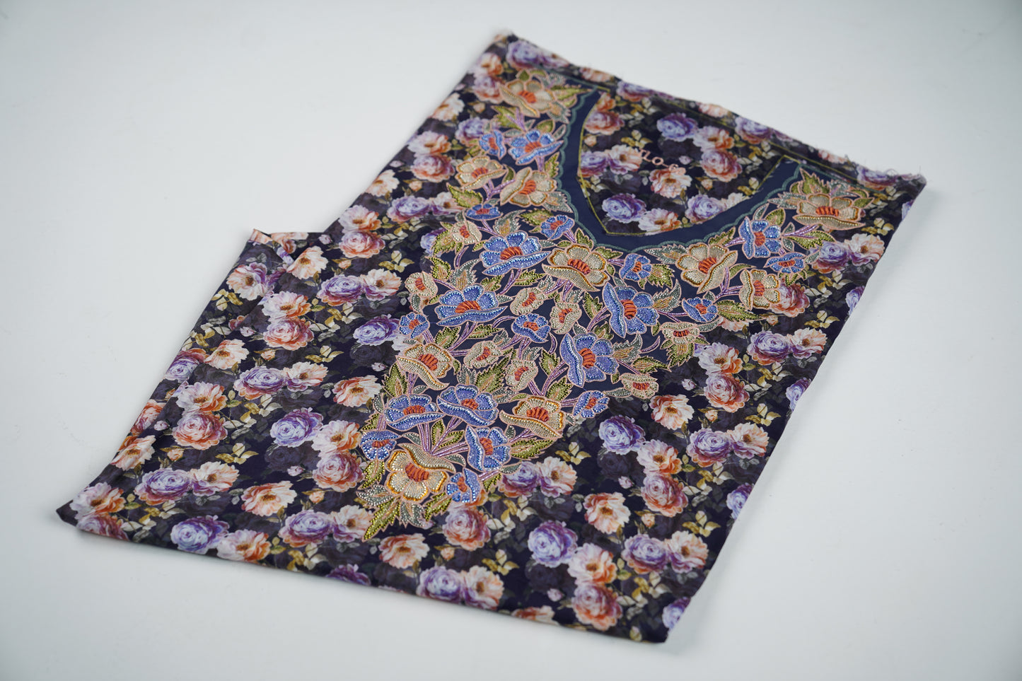 Bel Nuit Florale | Midnight Blue Floral Embroidered Fabric