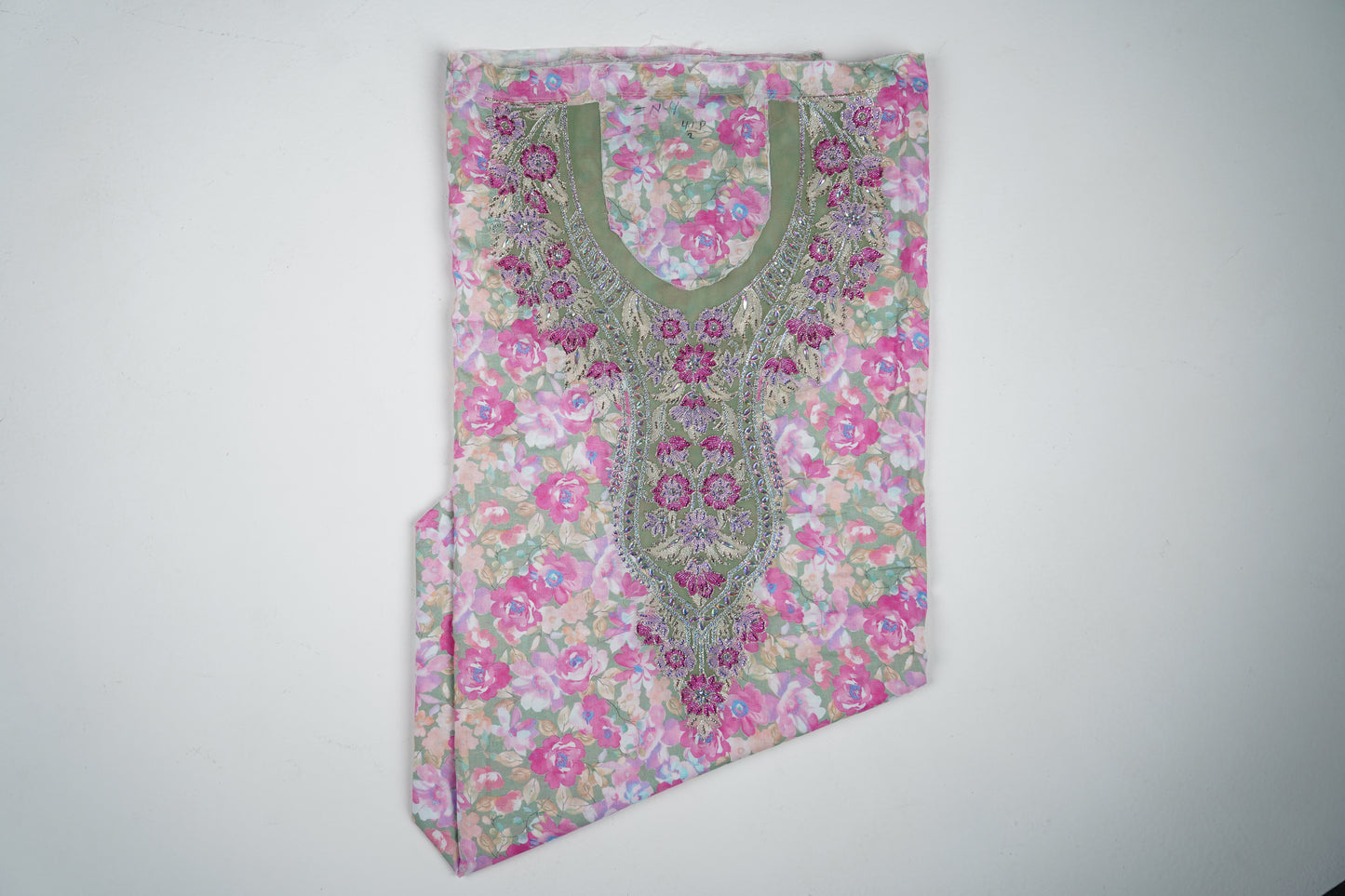 Mint Green Floral Embroidered Fabric