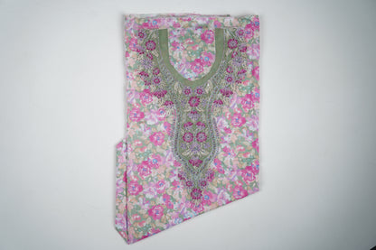 Mint Green Floral Embroidered Fabric