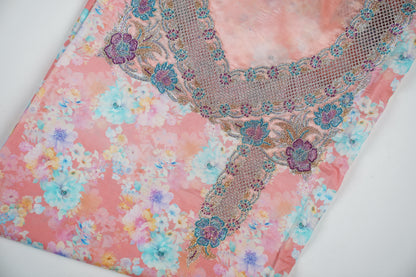 Bel Rose Poudrée | Powder Pink Floral Embroidered Fabric