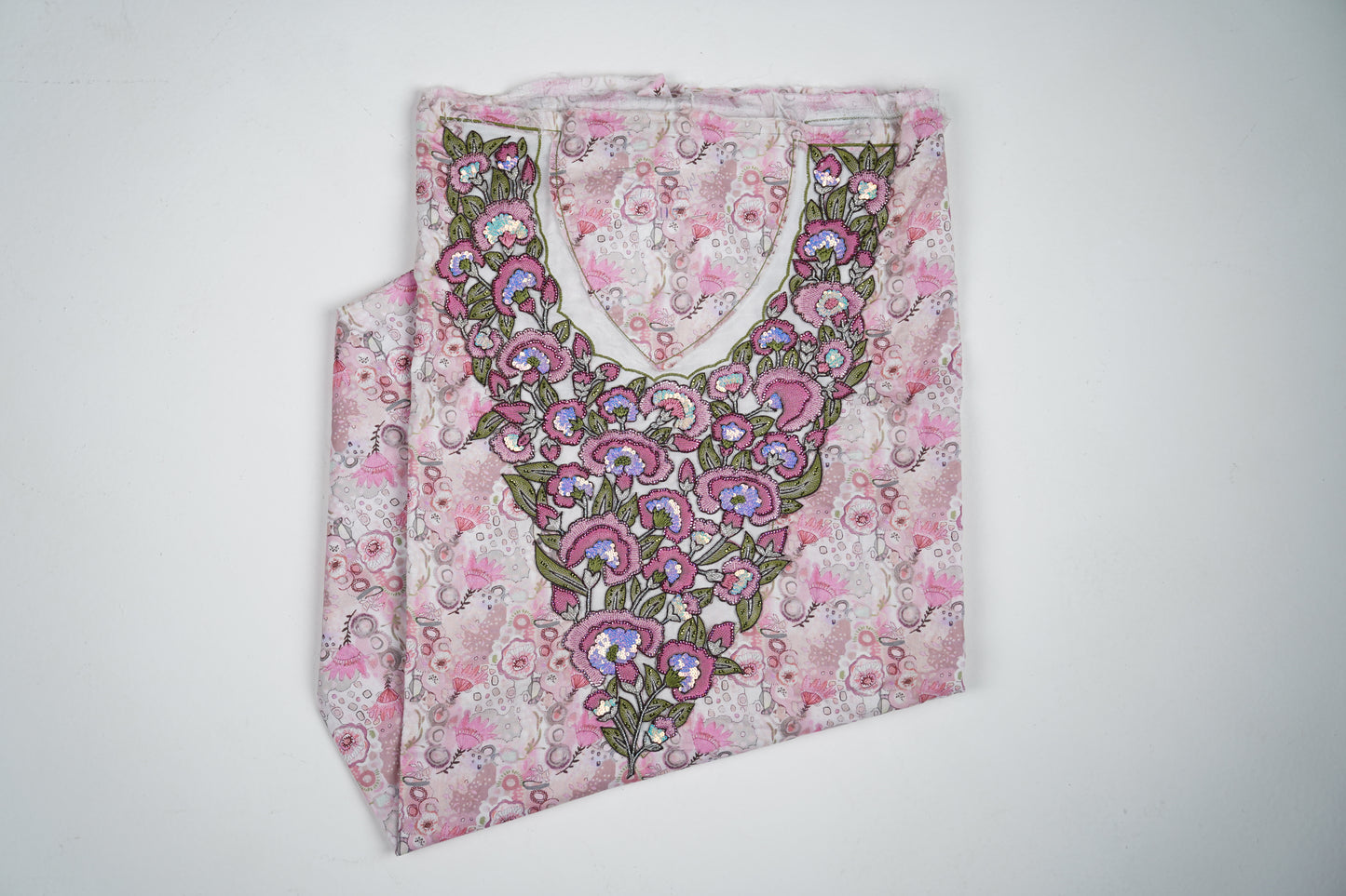 Bel Fleur d’Aurore | Pink Floral Fabric with Dawn-Inspired Embroidery