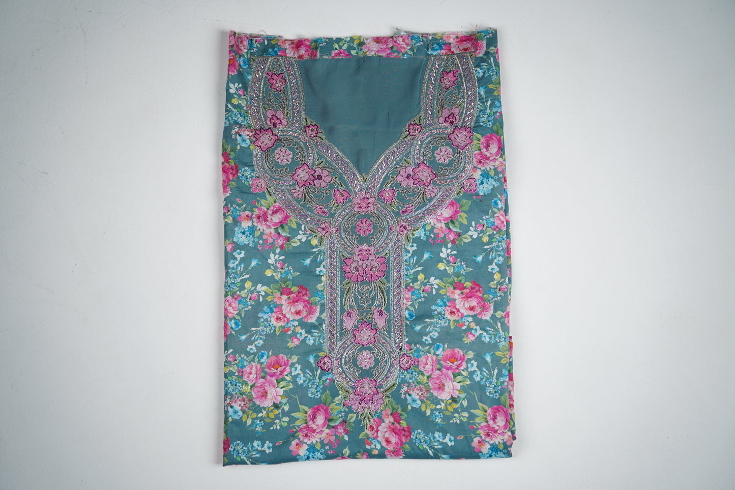 Bel Bleu Jardin | Teal Floral with Pink Accents