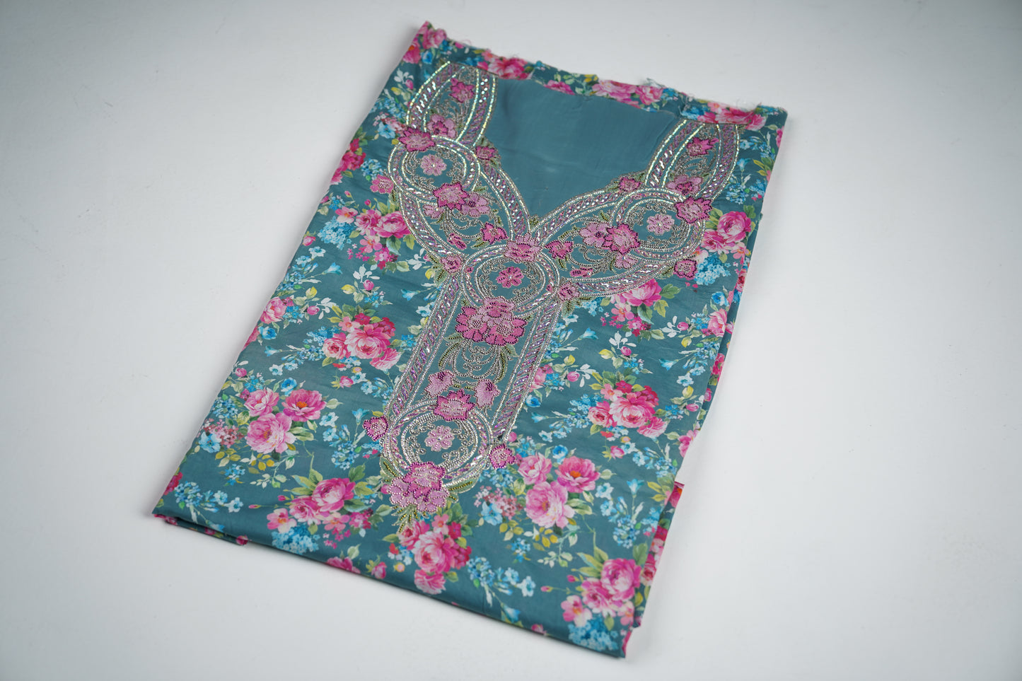 Bel Bleu Jardin | Teal Floral with Pink Accents