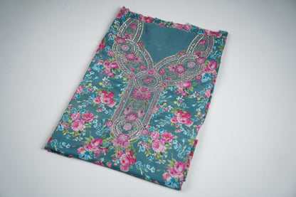 Bel Bleu Jardin | Teal Floral with Pink Accents